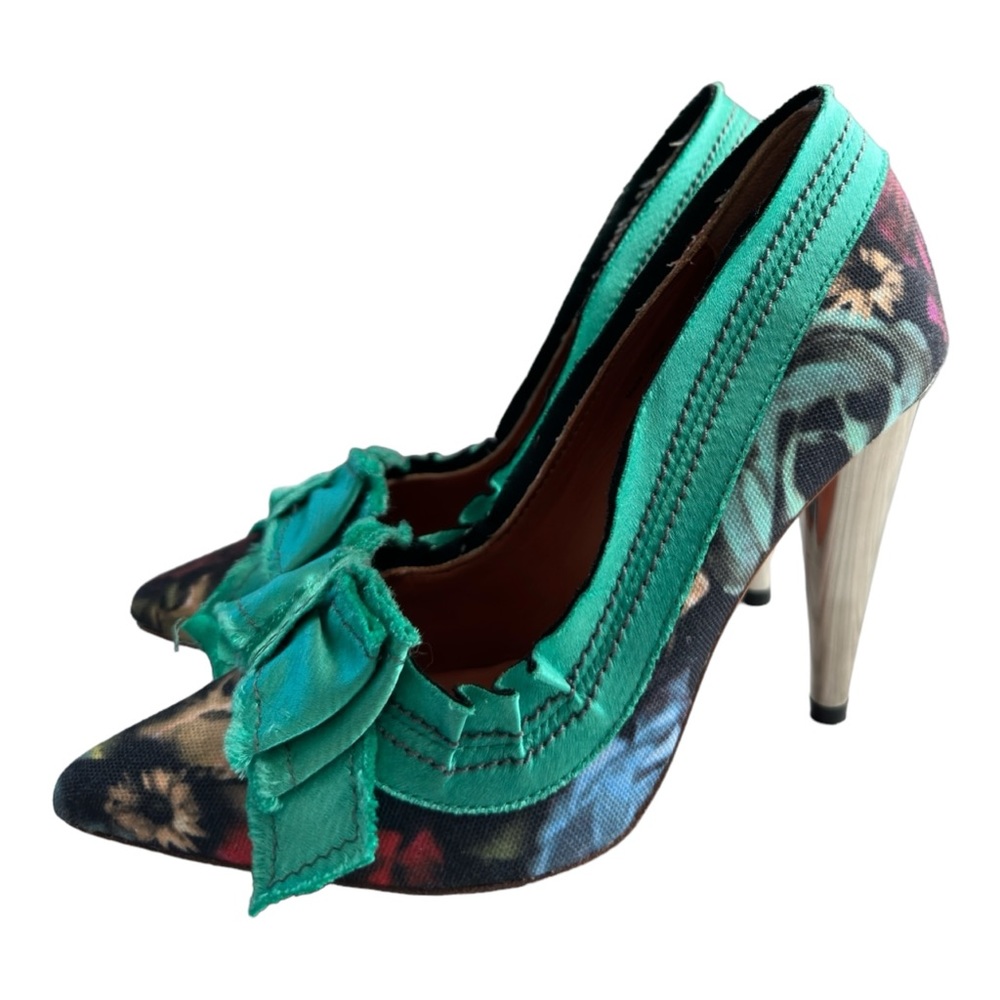 Lanvin for H&M Floral Satin Heels Pumps Size 37 EU 6 US Bow Accent